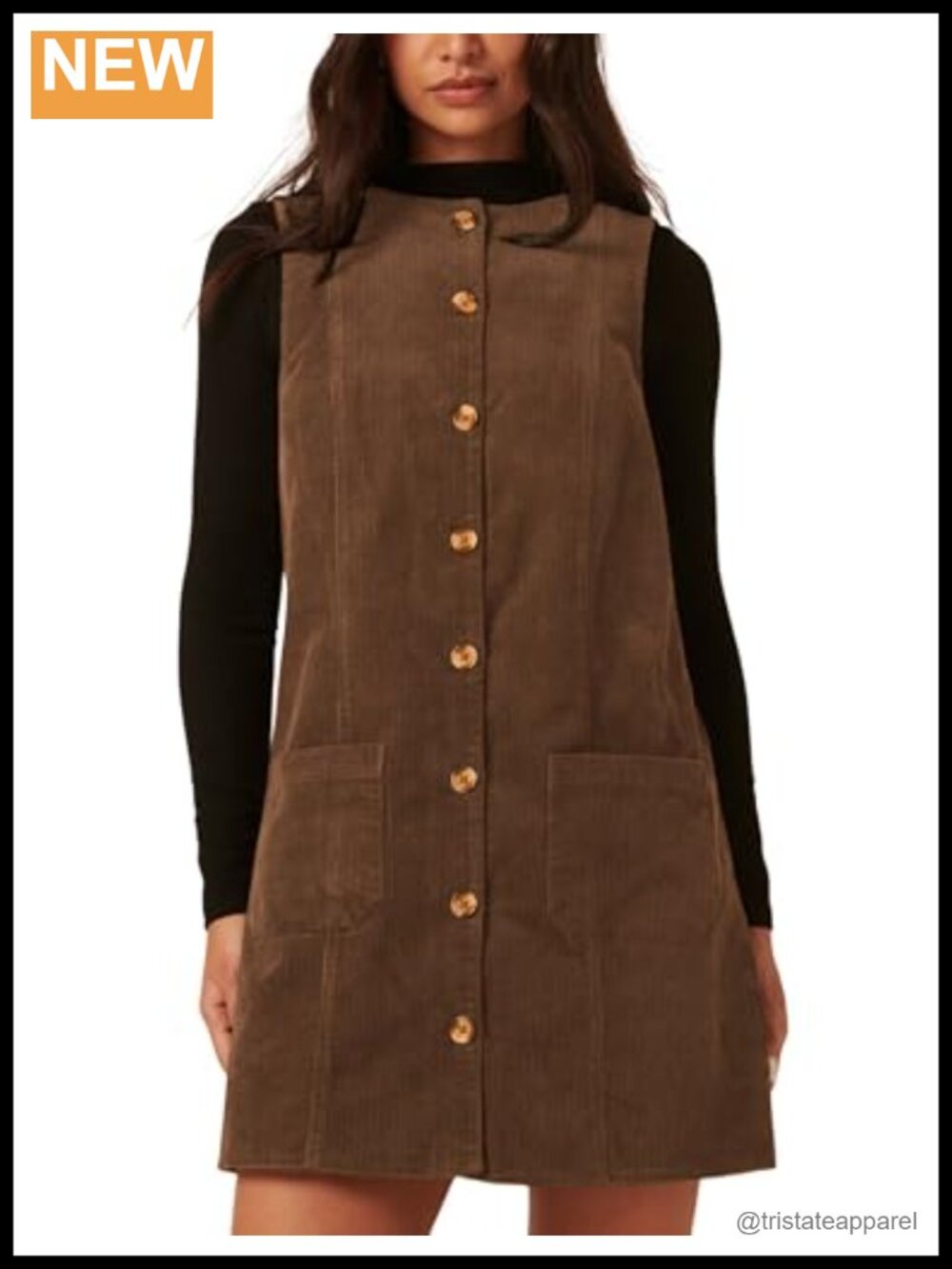 Corduroy Mini Dress A-Line Pinafore Button Down Sleeveless with Pockets